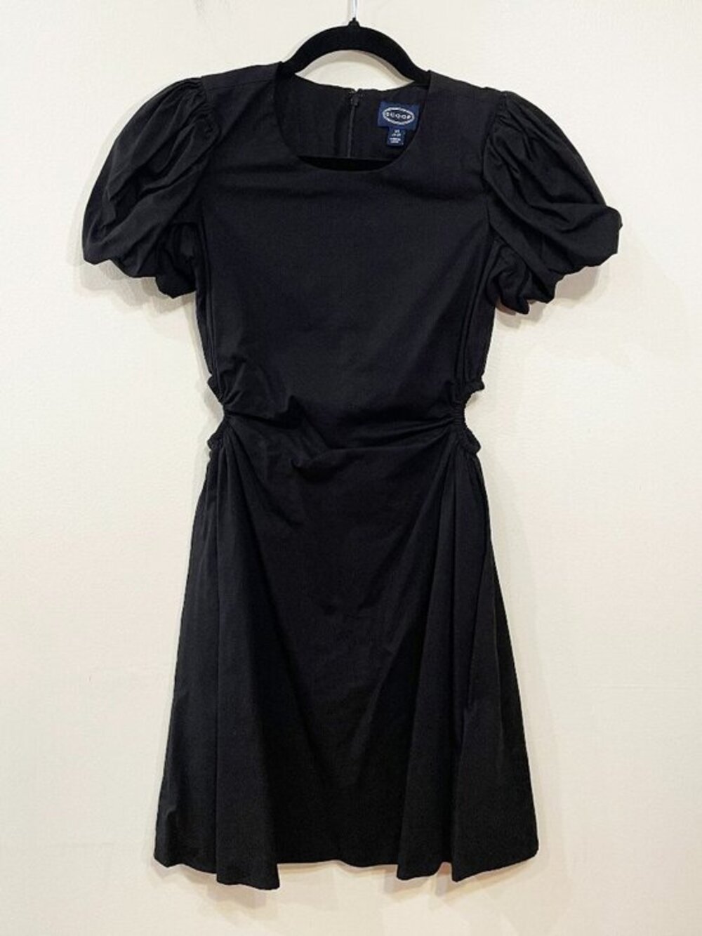 Y2K Scoop Stretch Cotton Bubble Sleeve Mini Dress Black XS